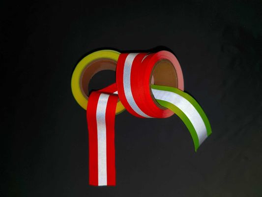 Orange Fluorescent Green Reflective Tape Ribbon Safety With Heat Transfer Reflective Film Woven Reflective Tape