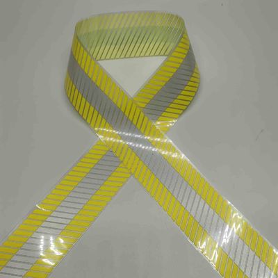 Twill Stripes Silver Yellow Reflective Heat Transfer Film Self Adhesive For Clothing Workwear